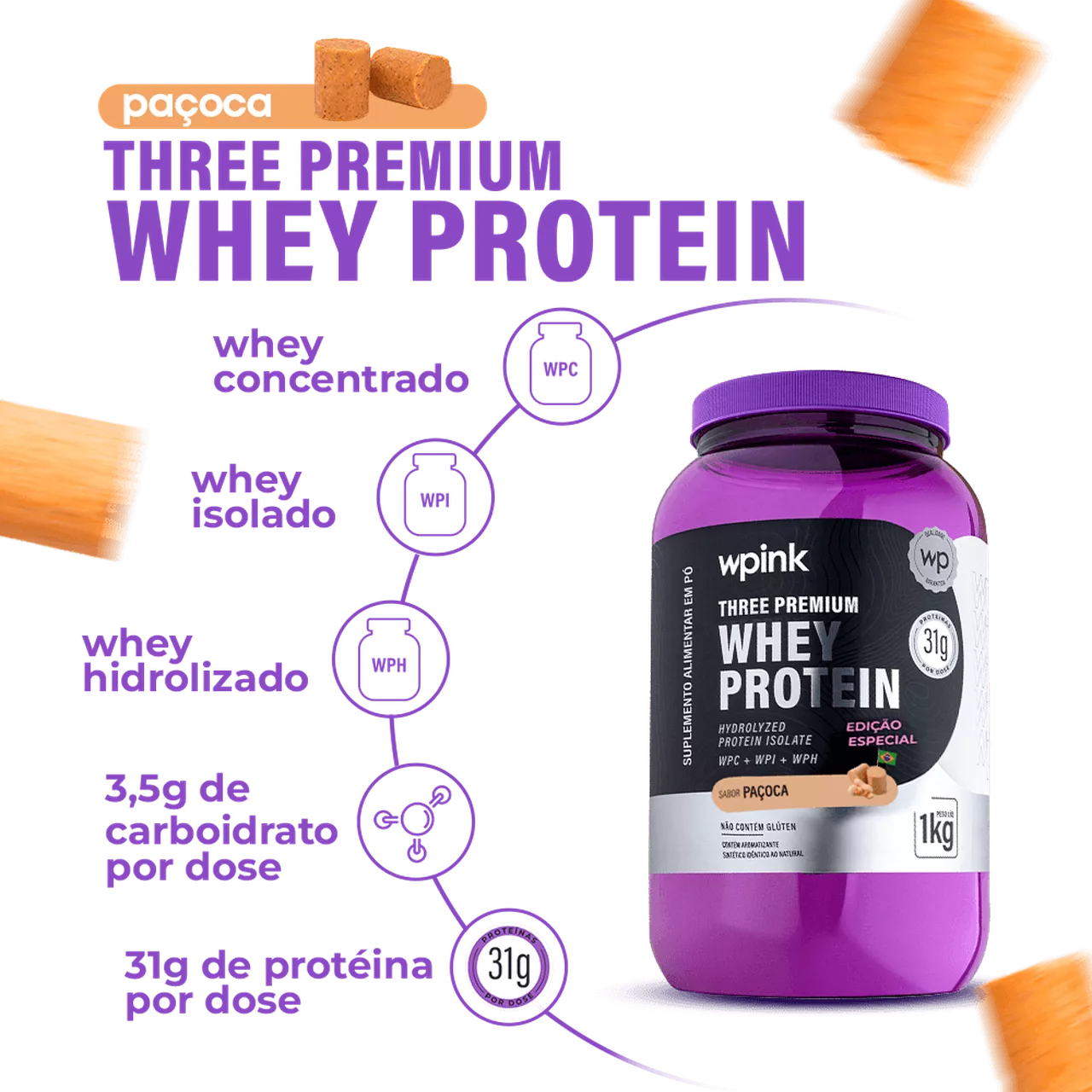 three premium whey protein paçoca 3W - (1kg) - Imagem 2