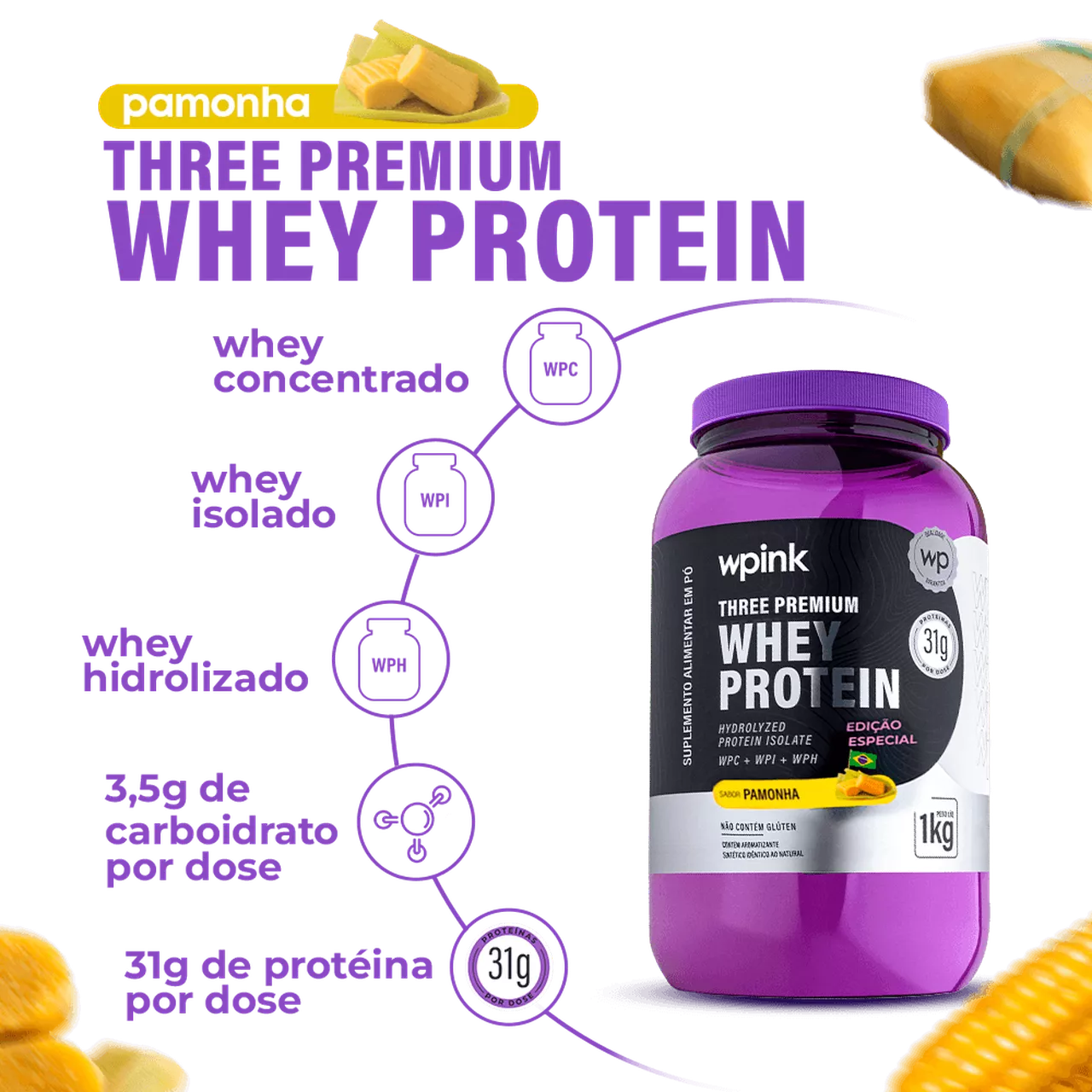three premium whey protein pamonha 3W - (1kg) - Imagem 2