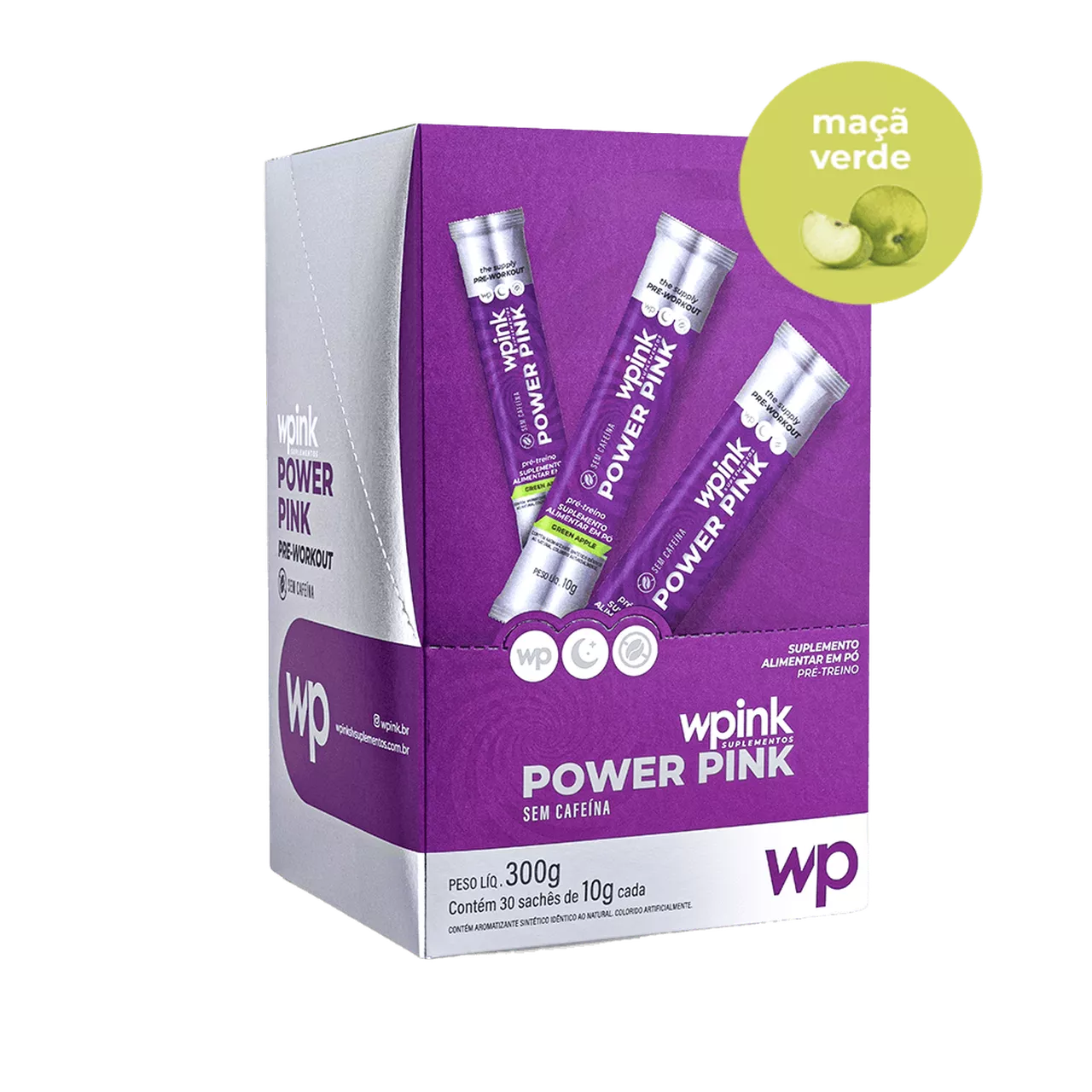 power pink sem cafeína de maçã verde - pré-treino - 300g - Imagem 2